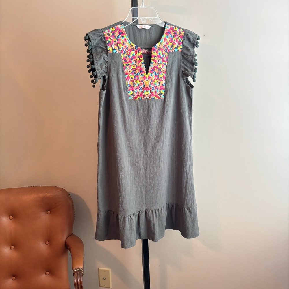 Embroidered Gray Midi Dress